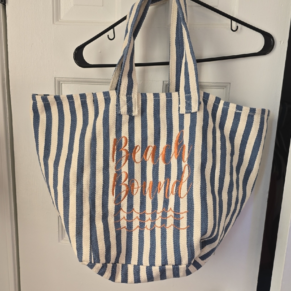 Striped Blue and White Beach Tote